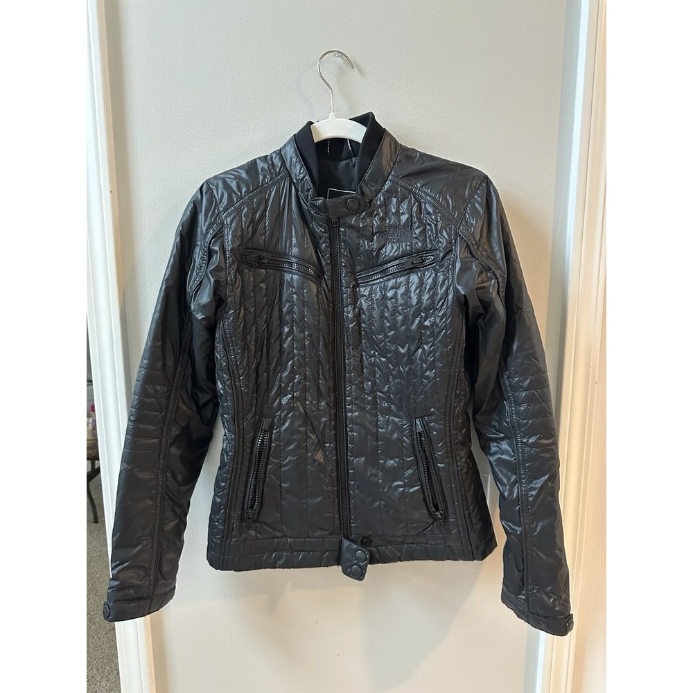 The North Face Womens Black Quilted Moto Puffer Jacket Full Zip Insulated Small